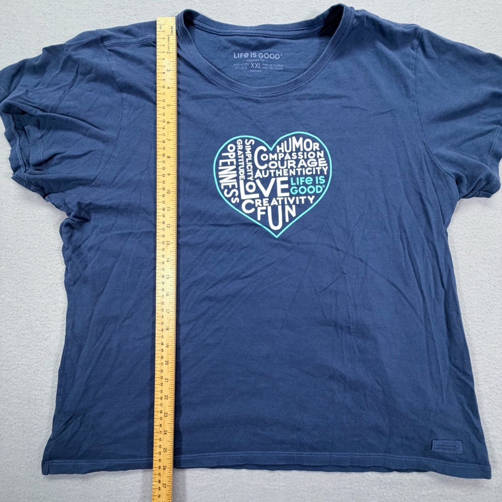 Life is Good Womens T-Shirt Crusher Navy Blue Heart Graphic XXL - Picture 2 of 7